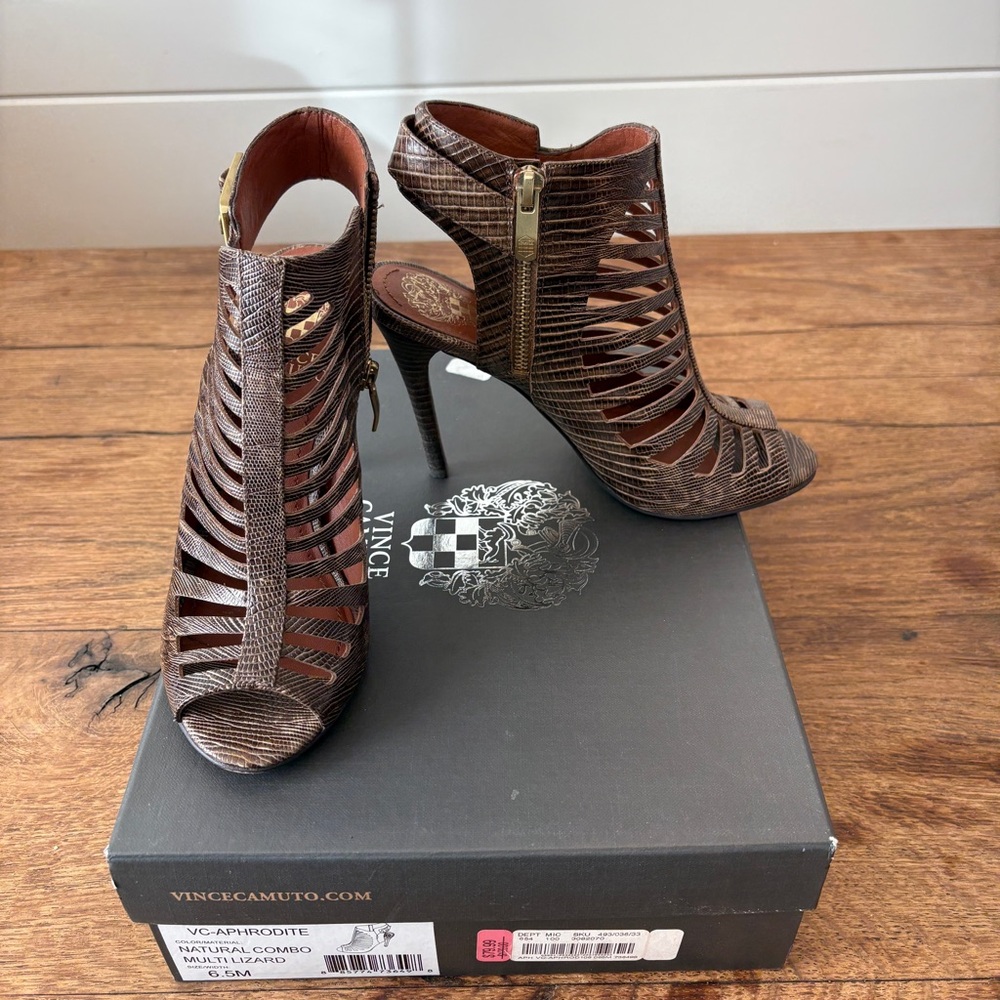 Vince Camuto Strappy Brown Heeled Booties